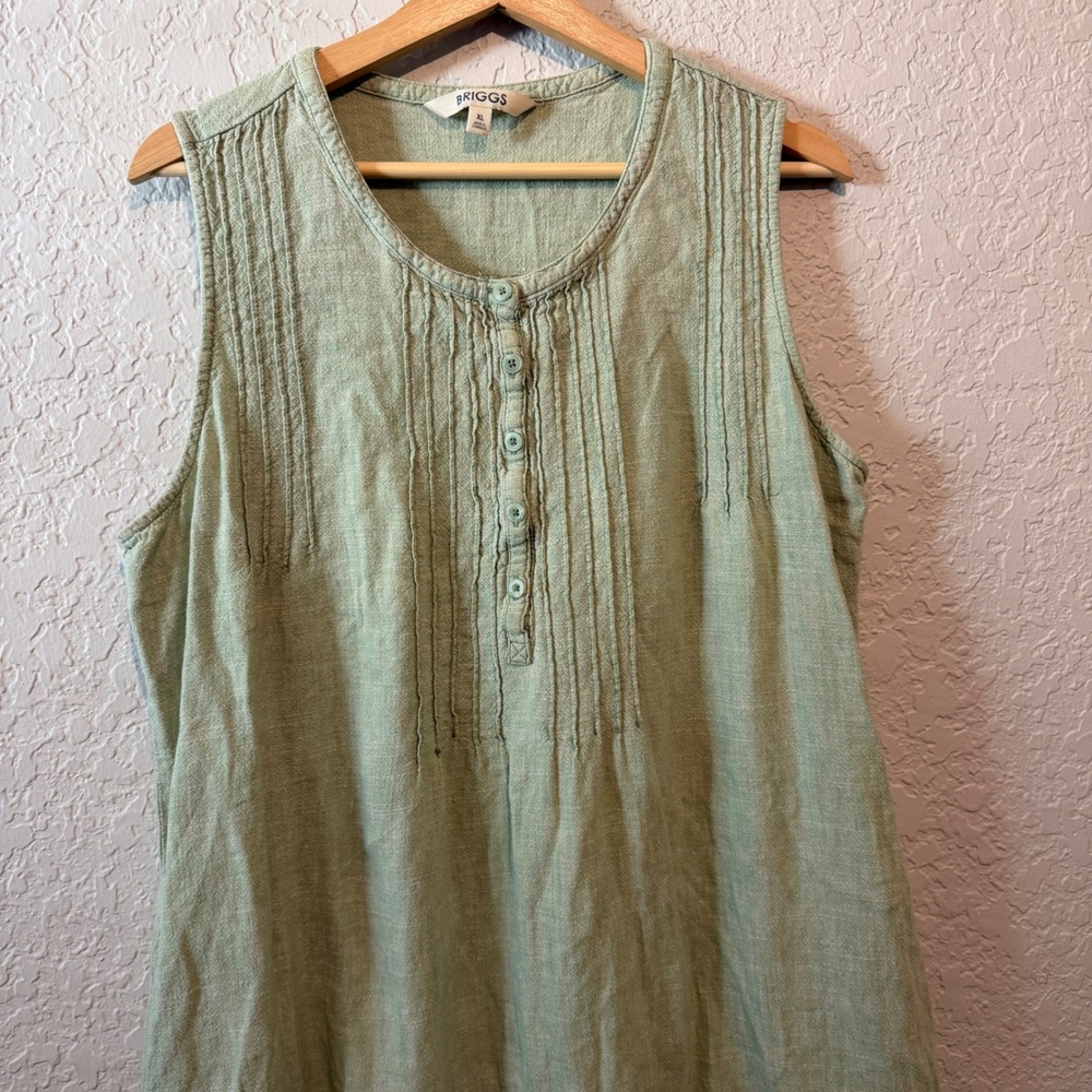 Briggs Linen Blend Pintuck Sleeveless Shift Dress XL Sage Green Cottagecore - Picture 2 of 6